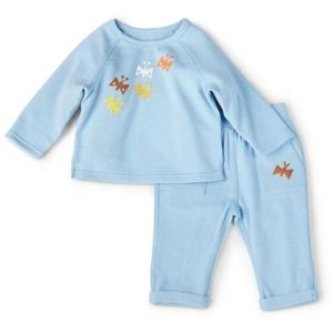 New! Christian Robinson Butterfly Print Long Sleeve Top & Bottoms Blue